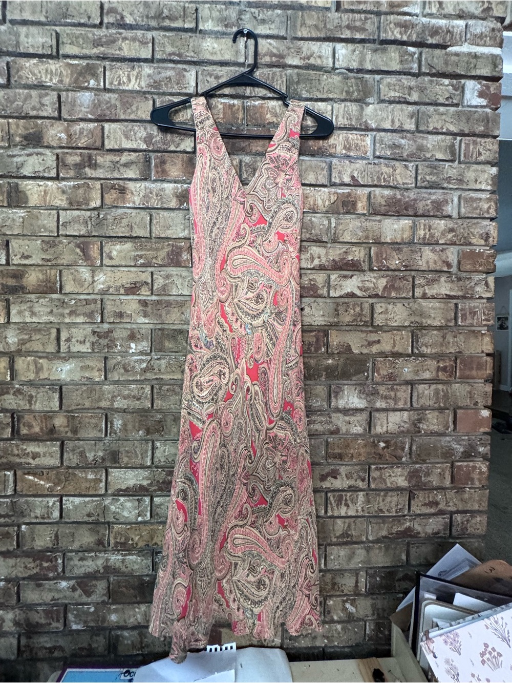 Vintage y2k silk Jones New York Pink Paisley V Neck Maxi Dress